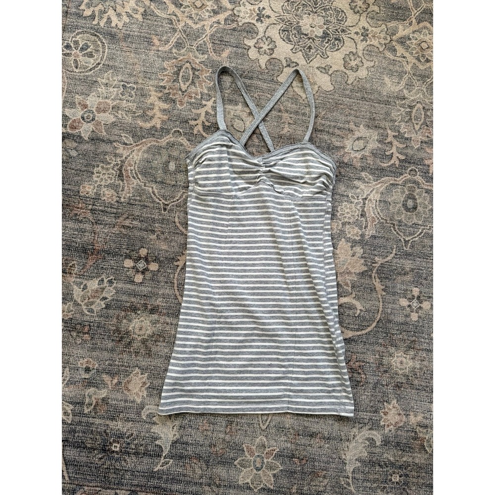 Vintage Y2K Iris Basic Gray Striped Cami Tank Top Long Length
